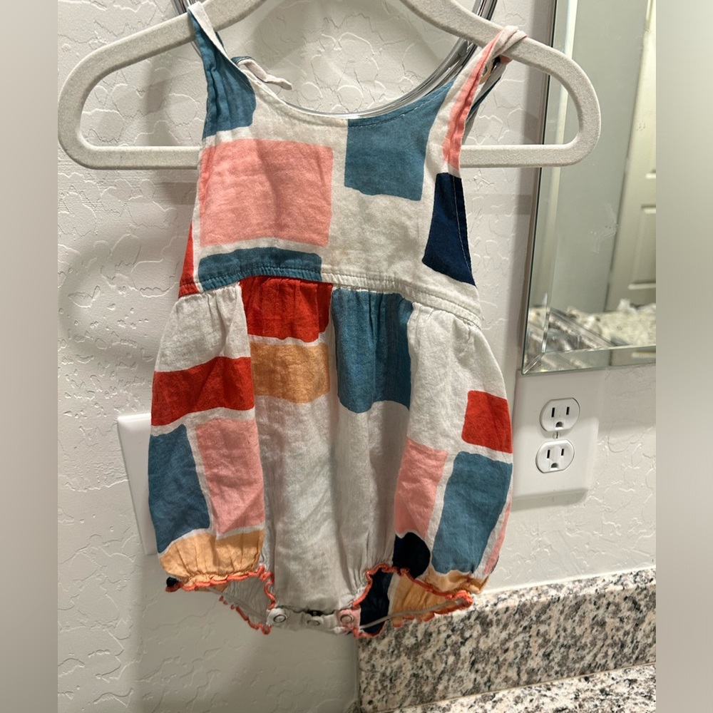Pink chicken romper 6-12 months